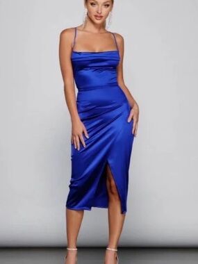 Windsor Lillyanne Formal Satin Asymmetrical Midi Dress, color ROSE